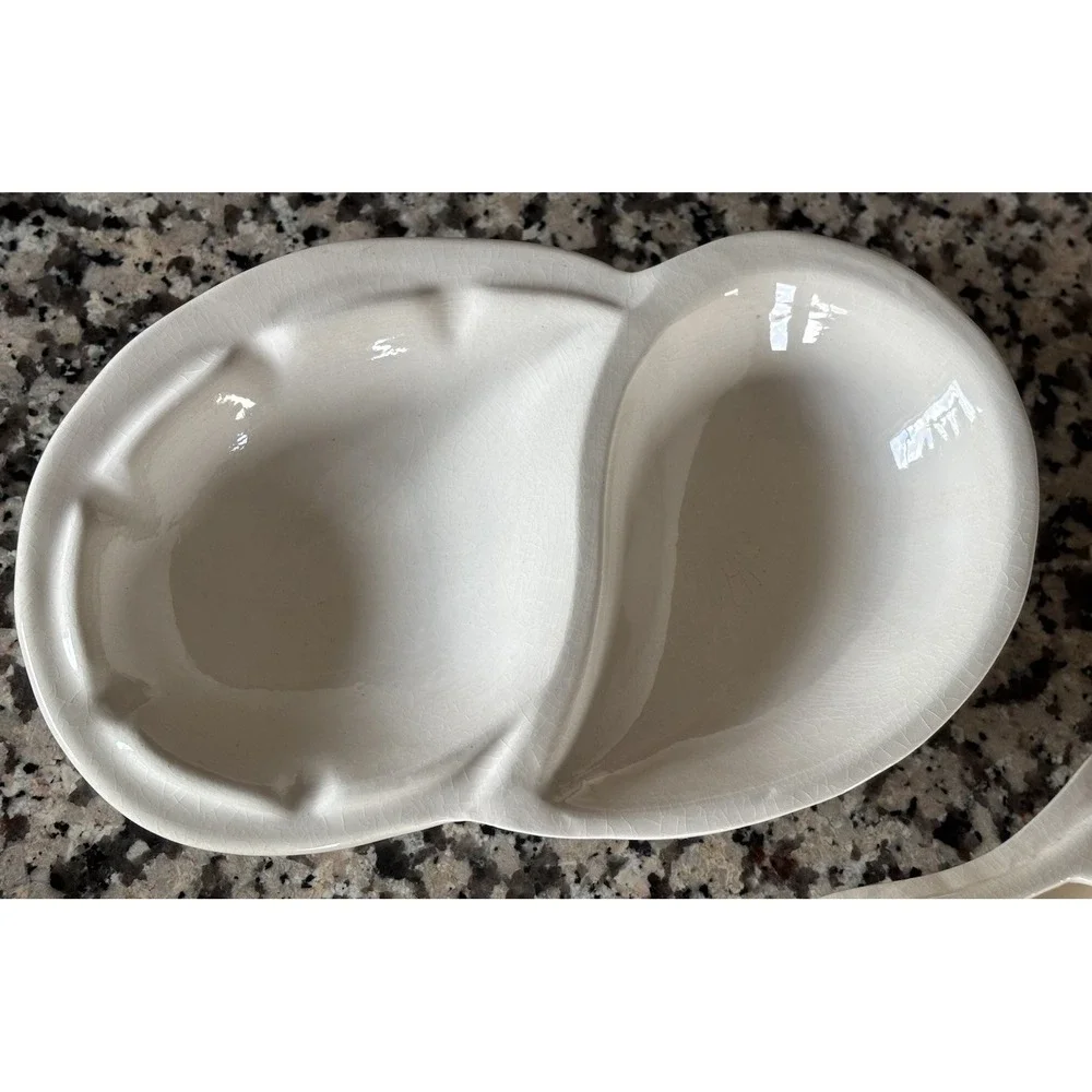 Vtg Yin Yang Amoeba Ashtray w Lidded Cigarette Match Holder White MCM Ceramic